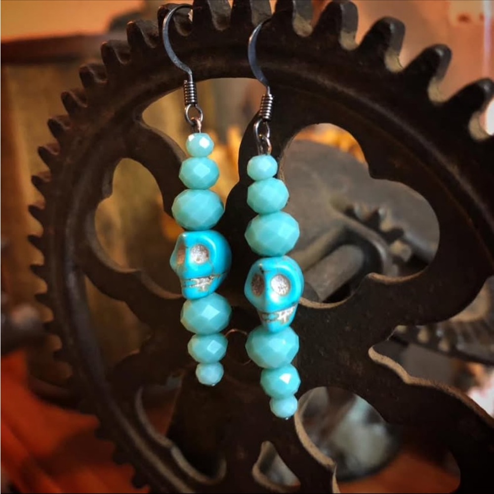 Turquoise Skull Beaded Earrings